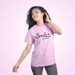 Smile Printed Light Pink T-Shirt For Women