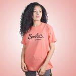 Smile Printed Peach Red T-Shirt For Women