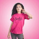 Smile Printed Pink T-Shirt For Women
