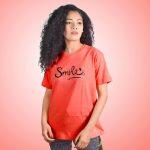 Smile Printed Red T-Shirt For Women