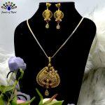 Statement American Diamond  & Faux Ruby Pendant Chain & Ear Studs Set For Women