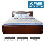 Sunrise Furniture Seesau Wood Frame King Size Bed With 2 Side Table – Walnut