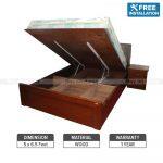 Sunrise Furniture Seesau Wood Frame Queen Size Hydraulic Bed Wth 2 Side Table – Walnut