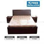 Sunrise Furniture Seesau Wood Queen Size Bed With 2 Side Table – Dark Walnut