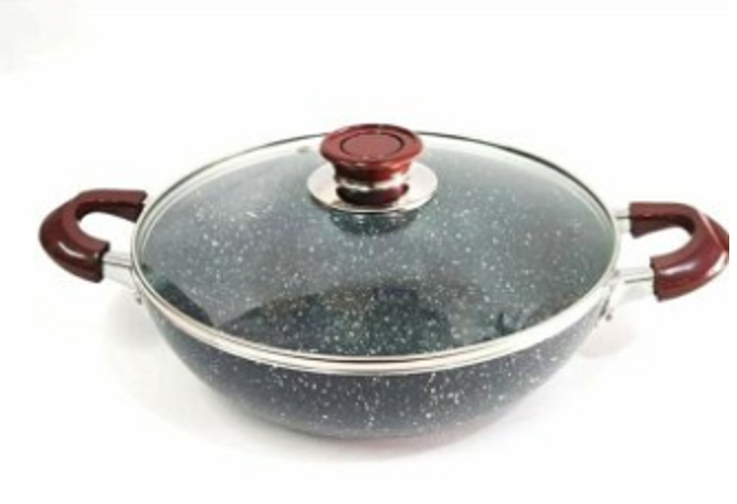 Tanani 24Cm Non Stick Aluminium Kadai With Glass Lid & Induction Base - Silver