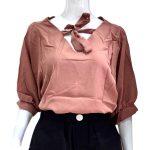 Tie-Neck Plain Top For Women