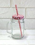 Transparent Glass Jar Mug with Lid Straw and Handle For Juice, Cold and Drink (400ml)