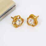 Transparent Solid Rhinestone Leaf Designed Stud Earrings For Women