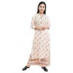 White Cotton Flower Print Kurti With Printed Palazzo Set For Women