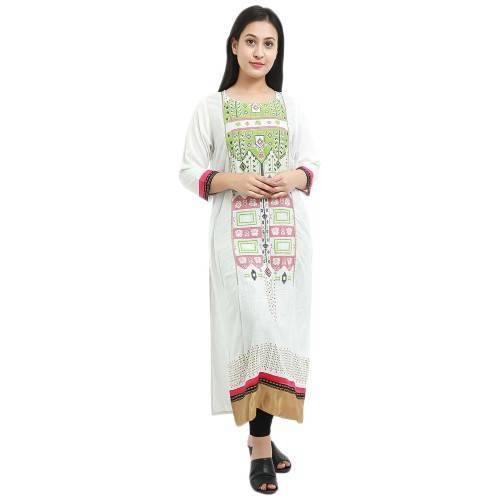 White Cotton Printed Kurti For Women