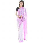 White/Purple Silk Tribal Print Saree For Women