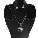 White/Silver Dancing Doll Shaped Jewelry Set With Two Earrings And One Necklace For Women