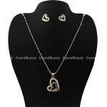 White/Silver Double Heart Shaped Jewelry Set With Two Earrings And One Necklace For Women