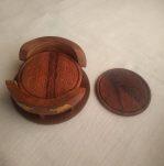 Wooden Round Carved Tea Coasters With Six Cups Holders Elephant Design