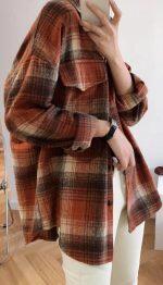 Yeeloca Thicken Plaid Shirt Brushed Mid-length Casual Full Sleeve Turn-down Collar Cardigan Winter Women Korean Loose Top For Women