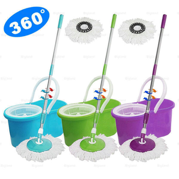 360° Floor Magic Spin Mop Bucket Set Microfiber Rotating Dry Heads