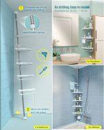 4 Layer Corner Shower Caddy, Adjustable Shower Shelf, Constant Tension Stainless Steel Pole Organizer (White)