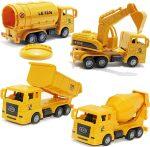 4 Set Toy Cars Mini Construction Trucks, Pull Back Cars Excavator Dump Trucks Cement Mixer Tank Truck