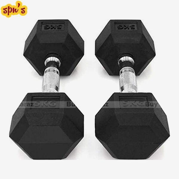 Rubber Hex Dumbells (Pair), 5 Kg Dumbell, Rubber Hex Dumbell ( 5Kg* = 10 Kg), Dumbbells