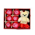 6 Red Roses Soap Flower Gift Box with 1 Teddy Bear Surprise Box for Your Valentine/Girlfriend/Boyfriend/Wife/Husband