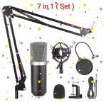 7in1 Ultra-sensitivity Recording Microphone Set, Studio Mic Kit with Adjustable Mic, Boom Scissor Arm Stand, Shock Mount, Pop Filter, for Computer, Studio Recording