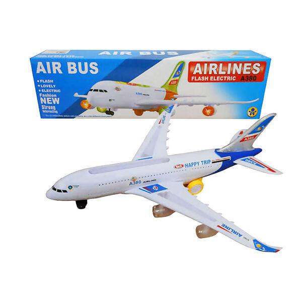 Airplane Toys for Kids, Bump and Go Action Airbus A380 Model Airplane Toy for Boys and Girls with Flashing Light Up, Real Jet Sound – Battery Powered Electric Plane