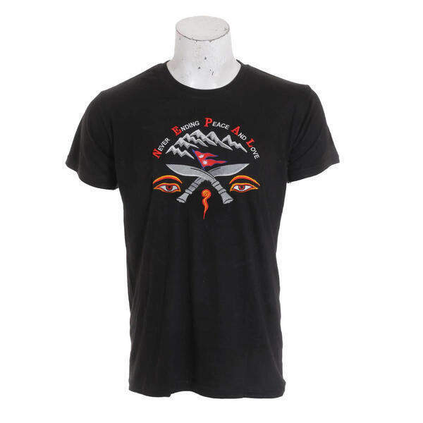 All In One Gallery - Never End Peace And Love Hand Embroidered Pure Cotton T-shirt For Men