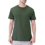 Army Green Cotton Solid Premium Round Neck T-Shirt For Men