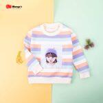 Baby/Toddler Cute Girl Print Striped Colorblock Pullover Sweatshirt - Multicolor
