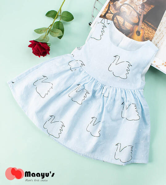 Baby/Toddler Girl Pretty White Swan Print Sleeveless Dress