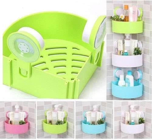 Bathroom and Kitchen Organizer Corner Shelf Triangle Plastic Soap Holder with Wall Mount Suction Cup