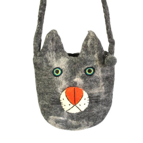 Beige Cat Design Felt Sling Bag For Women