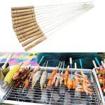 Bhanda Kunda Barbecue Skewers，Meccion 10Pcs Stainless Steel Barbecue String with Wooden Handle BBQ Stick Needles