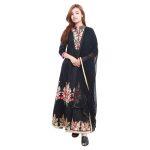 Cotton Collar Neck Floral Embroidered Gown Leggins With Shawl Set For Women