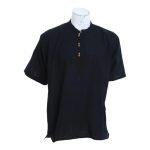 Black Cotton Front Button Side Pocket Design Hlaf Sleeve Tops For Men