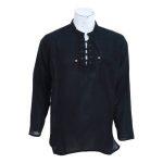 Black  Cotton Front Lace Design Full Sleeve Tops For Men