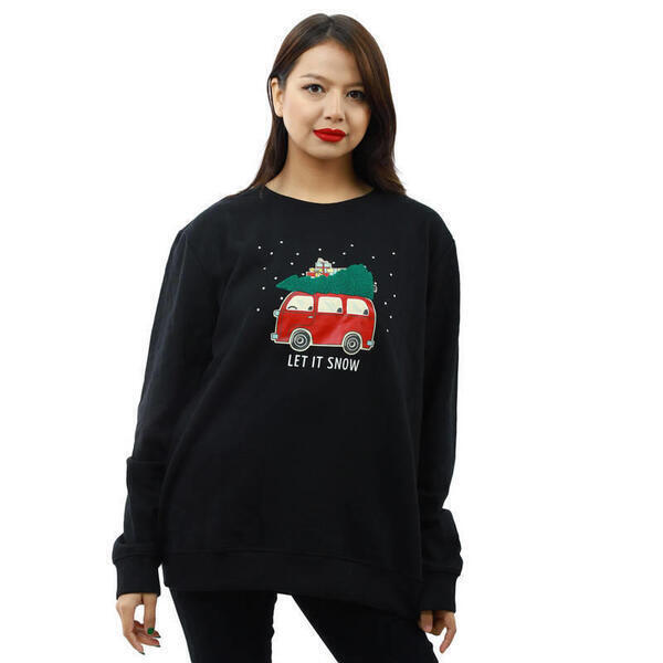 Black Cotton Round Neck Full Sleeve Front Printed Sweatshirt For Women