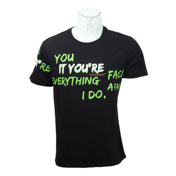 Black Cotton Round Neck Printed T-Shirt For Men
