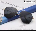 Black Flat Rimless Metal Trendy Aviator Pilot Design Sunglasses Foe Men