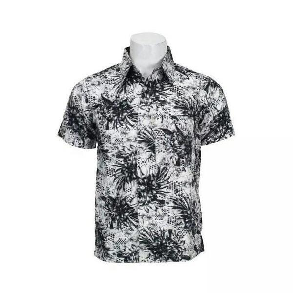 Black Floral Printed Half Shirt For Men