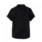 Black Half Sleeves Plain Cotton Shirt For Men By Nepster
