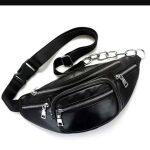 Black Leather Fanny (waist )bag for women