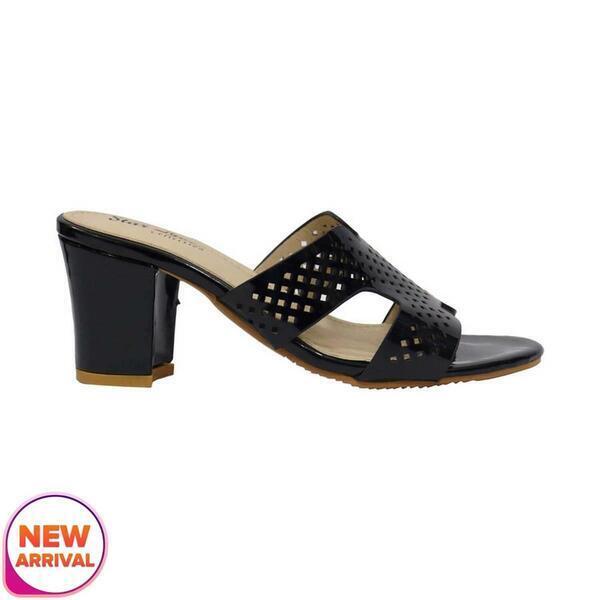 Black Net Style Block Heel Party Wear For Women