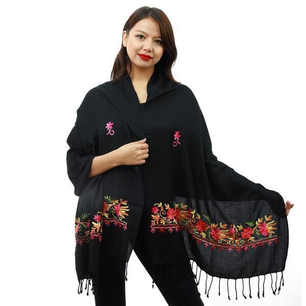 Pashmina Floral Embroidred Shawl For Women