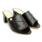 Black Plain Heeled Mules For Women