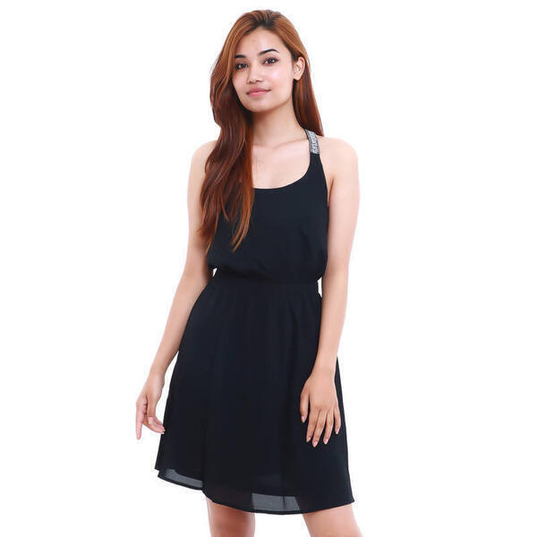 Black Plain Sleeveless Casual Dress For Women