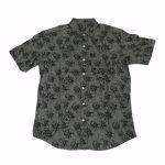 Black Printed Linen Half Shirt For Men