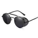 Black Vintage Retro Steampunk Gothic Side Shield Hipster Round Sunglasses