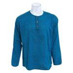 Blue Cotton Front Button Design Full Sleeve Tops For Men