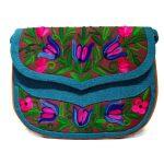 Blue Floral Embroidered Cross Body Bag For Women